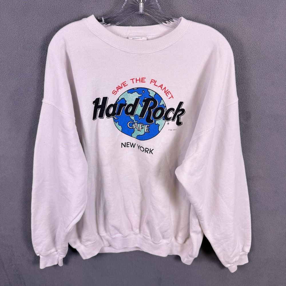 VTG Hard Rock Cafe Sweatshirt Mens XL White Save The Planet New York USA Made